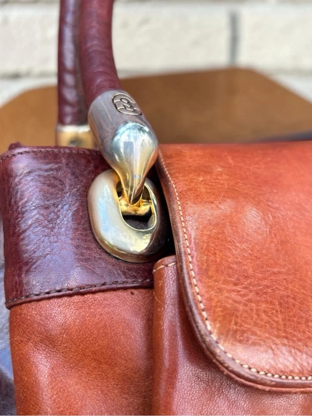 Marino Orlandi Two-Tone Tan & Dark Brown Leather Satchel